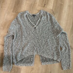 Express Heathered Gray V-Neck Sweater